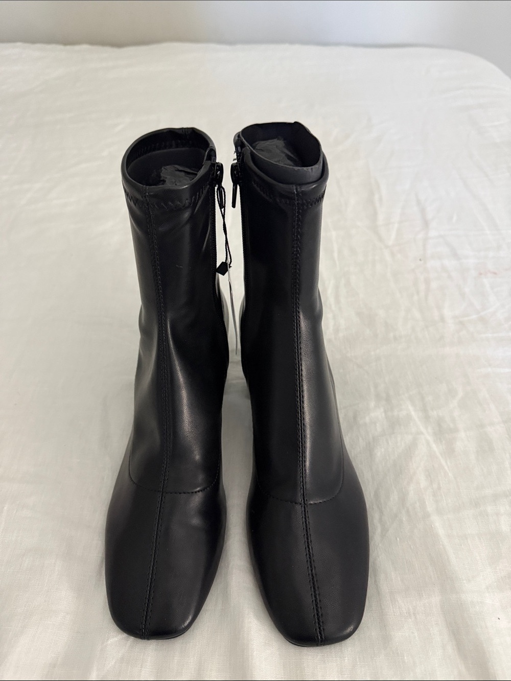 Mango Black Square-Toe Faux-Leather Ankle Booties with Back Zip